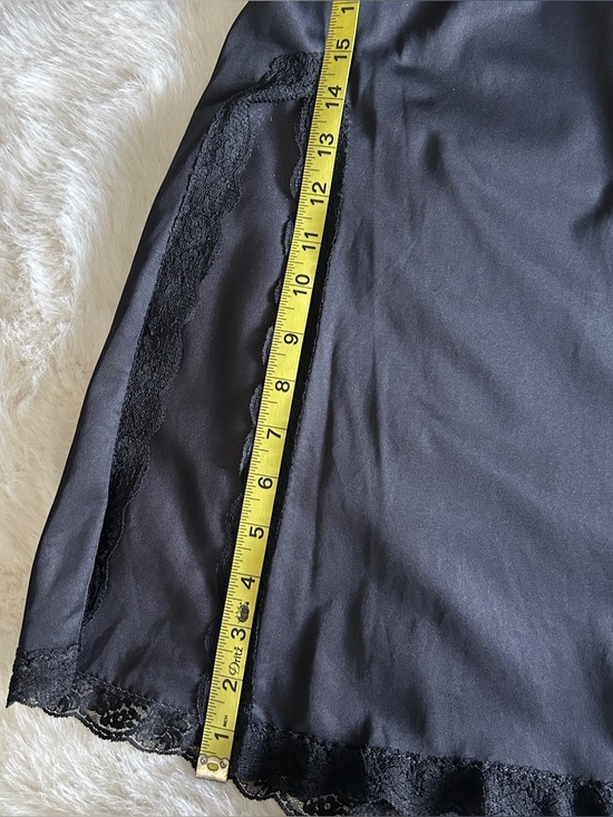 Vintage Black Slip Maxi Skirt w/ Lace Trim M - Picture 3 of 10